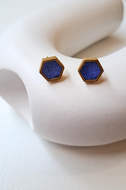 Blue hexagon earrings