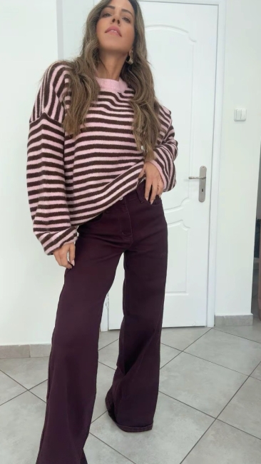 Wide leg jeans σε μελιτζανί απόχρωση