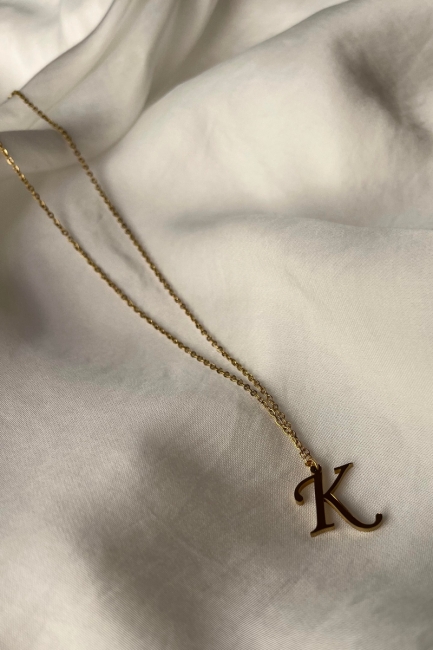 Ατσάλινη αλυσίδα με μονόγραμμα Κ σε χρυσό τόνο