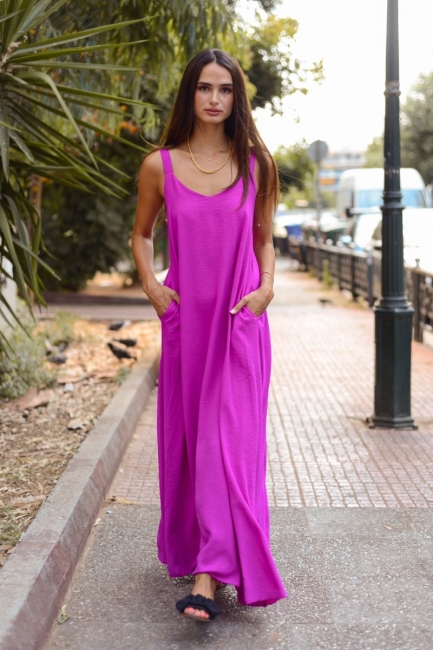 Asma maxi φόρεμα σε φούξια απόχρωση