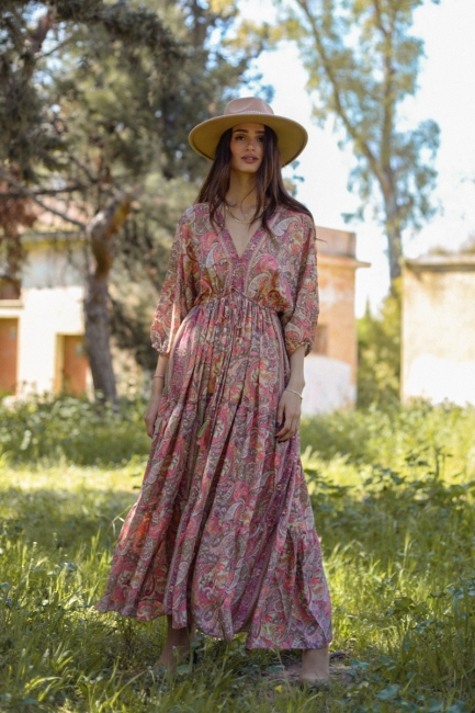 Iris μάξι εμπριμέ φόρεμα σε dusty pink