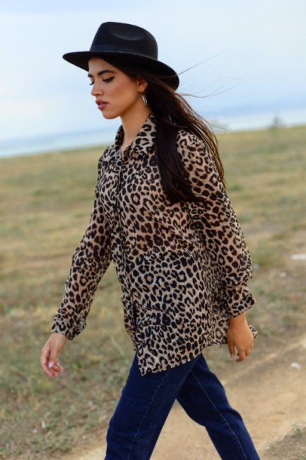 See through leopard πουκάμισο