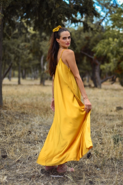 Liana oversized maxi satin dress in yellow