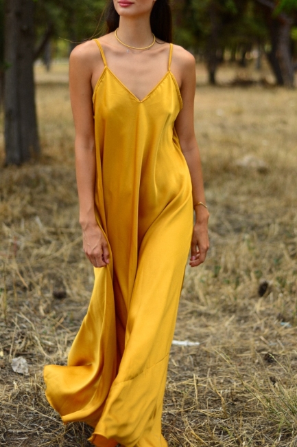 Liana oversized maxi satin dress in yellow