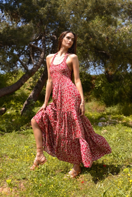 Anthe maxi φλοράλ φόρεμα σε κόκκινη απόχρωση