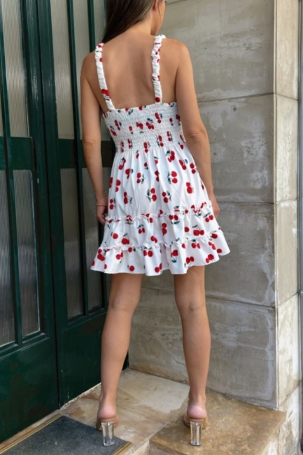 Cherries mini φόρεμα σε λευκή απόχρωση