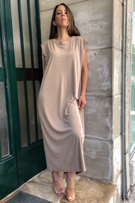 Ariane midi φόρεμα σε μπεζ απόχρωση