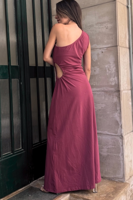 One shoulder maxi dress σε raspberry απόχρωση