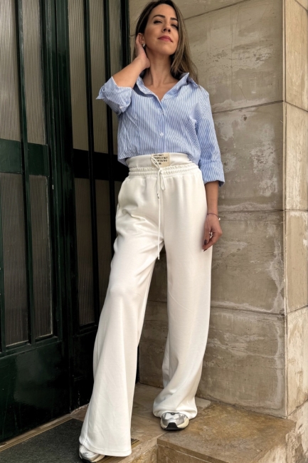 Λευκό wide leg παντελόνι φόρμας