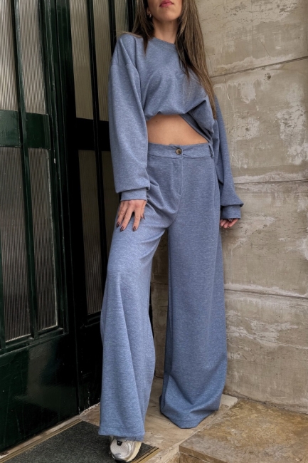 Wide leg παντελόνι σε μπλε ραφ