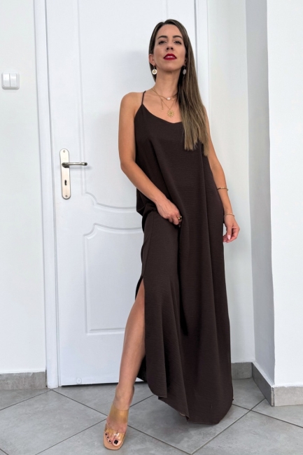 Clarise maxi φόρεμα σε σοκολά απόχρωση