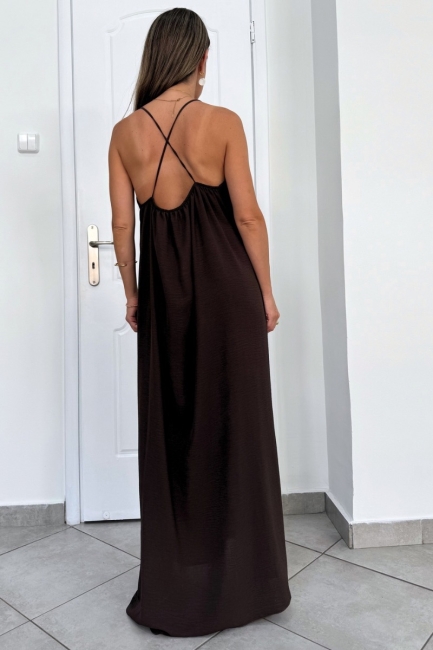 Clarise maxi φόρεμα σε σοκολά απόχρωση