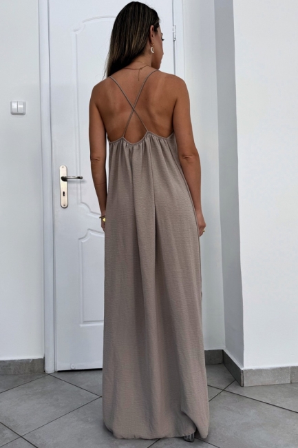 Clarise maxi φόρεμα σε μπεζ απόχρωση