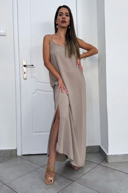 Clarise maxi φόρεμα σε μπεζ απόχρωση