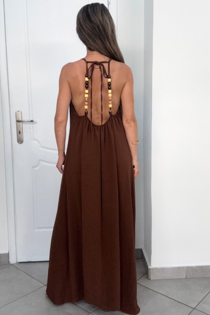 Selin open back dress σε καφέ