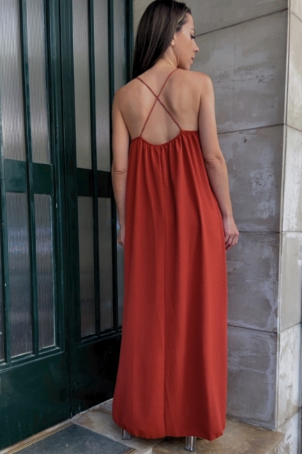 Clarise maxi φόρεμα σε κεραμιδί απόχρωση