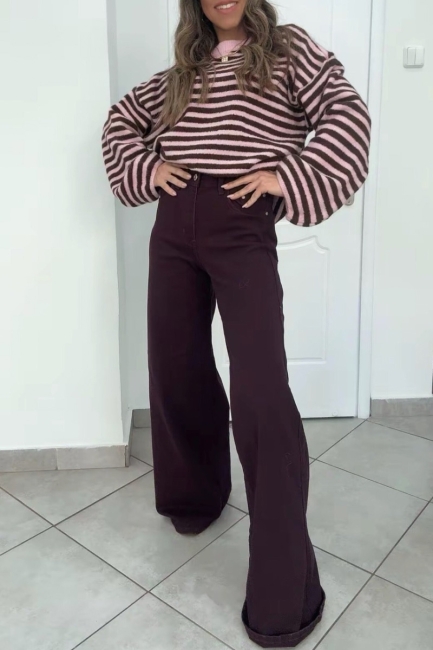 Wide leg jeans σε μελιτζανί απόχρωση
